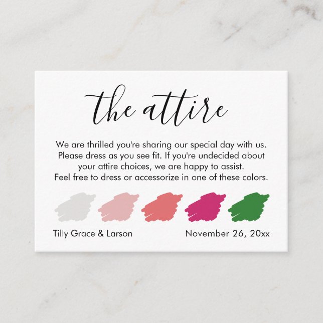 Wedding Guest Attire  Colour Palette Suggestions Enclosure Card (Front)