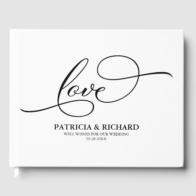 Wedding Guest Book Black Elegant Script (Front)