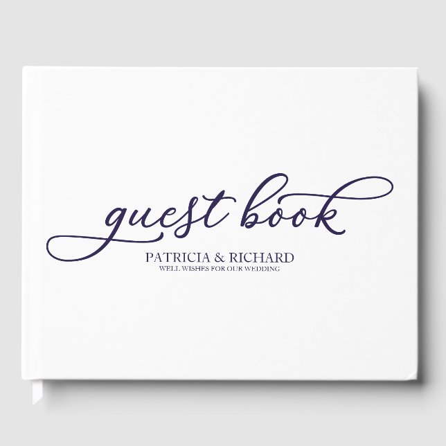 Wedding Guest Book Chic Navy Blue Script (Front)