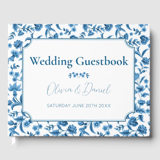 Wedding Guest Book  Chintz Blue & White Floral  (Front)