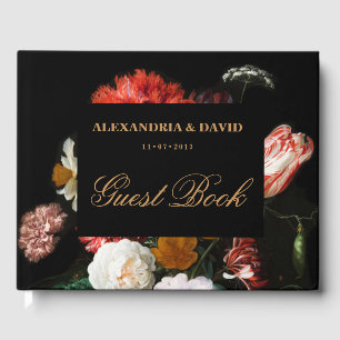 Wedding Guest Book Dark Black Red Floral