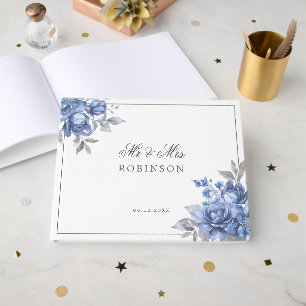 Wedding Guest Book Dusty Blue Rustic Floral