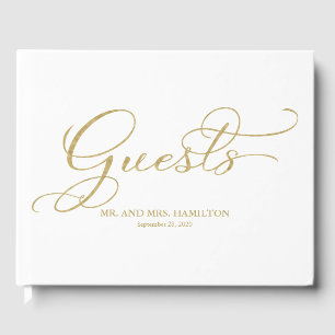 Wedding Guest Book Elegant Gold Foil Script