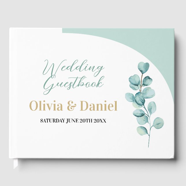 Wedding Guest Book Eucalyptus Leaves Mint Green (Front)