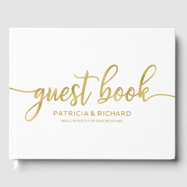 Wedding Guest Book Faux Foil Gold Chic Calligraphy (Front)