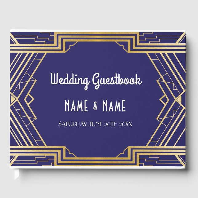 Wedding Guest Book Gatsby Art Deco 1920's Gold (Front)