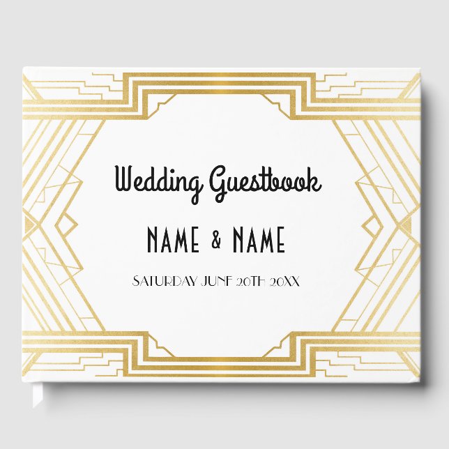 Wedding Guest Book Gatsby Art Deco 1920's Gold (Front)