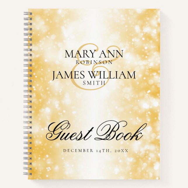 Wedding Guest Book Gold Shimmer Lights (Front)