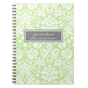 Wedding Guest Book Green Grey Damask Notebook