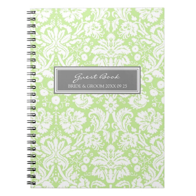 Wedding Guest Book Green Grey Damask Notebook (Front)