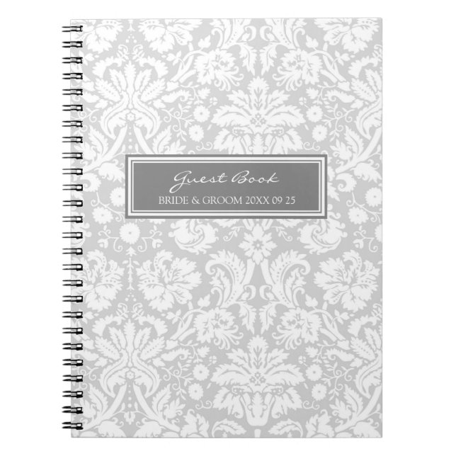 Wedding Guest Book Grey Damask Notebook (Front)