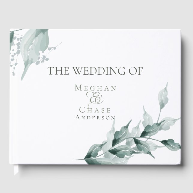 Wedding Guest Book | Greyed Jade Green Botanical (Front)