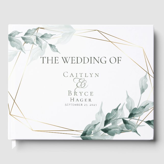 Wedding Guest Book | Greyed Jade Green Botanical (Front)