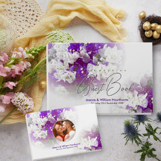 Wedding Guest Book in Floral White & Purple Suite