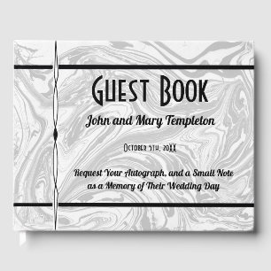 Wedding Guest Book Marble Black & White