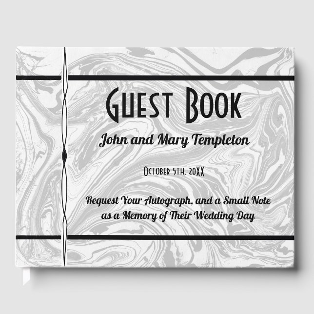 Wedding Guest Book Marble Black & White (Front)