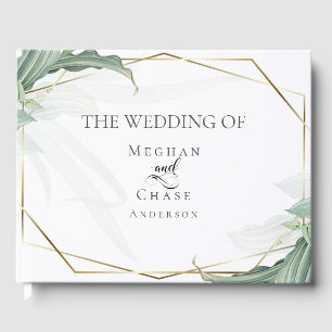 Wedding Guest Book Modern Elegant Tropical Leaves