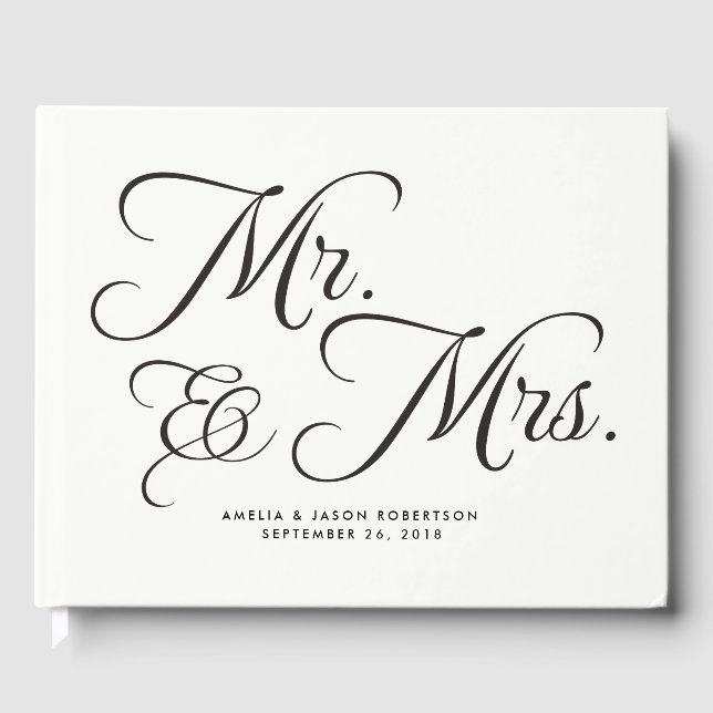 Wedding Guest Book, Mr. & Mrs, black and white Guest Book (Front)