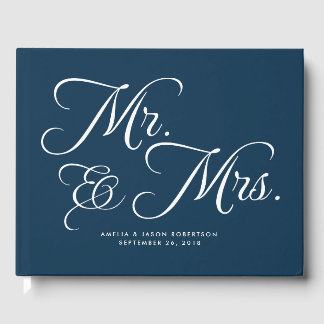 Wedding Guest Book, Mr. & Mrs, navy and white Book