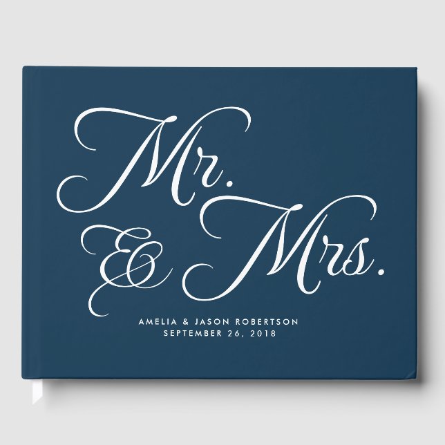 Wedding Guest Book, Mr. & Mrs, navy and white Book (Front)