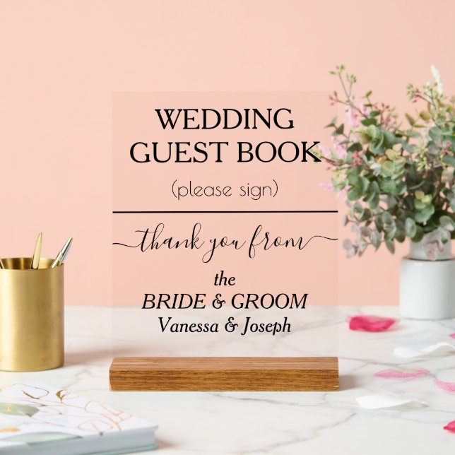 Wedding Guest Book NAMES Black Clear Acrylic Sign (Wedding)