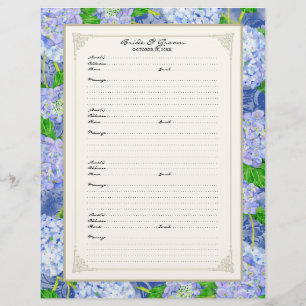 Wedding Guest Book Page Blue Hydrangea Lace Floral