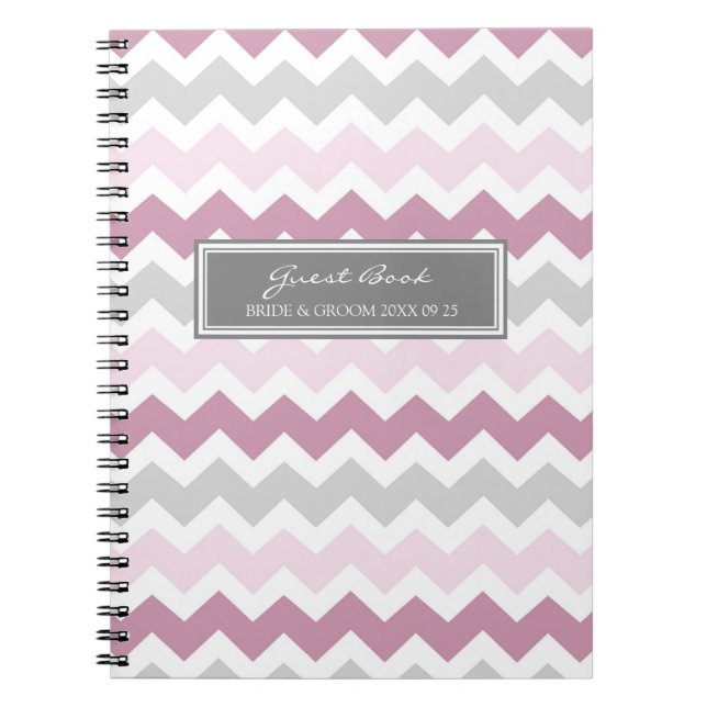 Wedding Guest Book Pink Grey Chevron Notebook (Front)