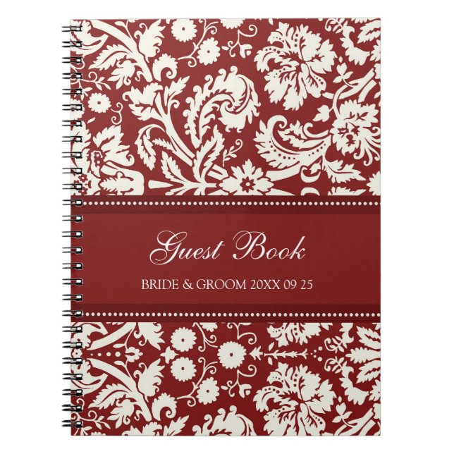 Wedding Guest Book Red Damask Notebook (Front)