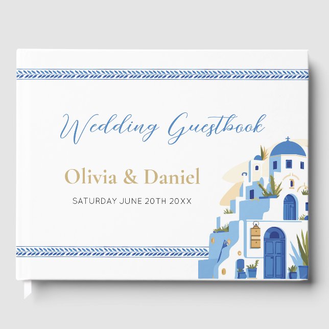 Wedding Guest Book Santorini Greek Greece Blue (Front)