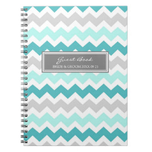Wedding Guest Book Teal Grey Chevron Notebook
