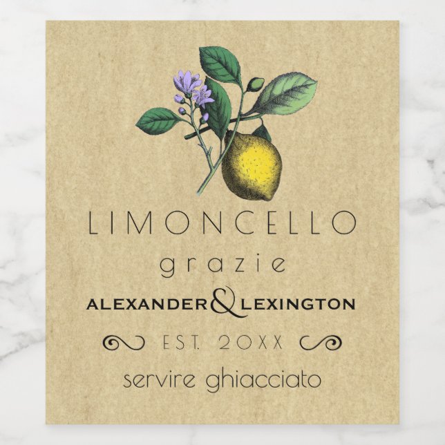 Wedding Guest Favour Limoncello Vintage Label | (Single Label)