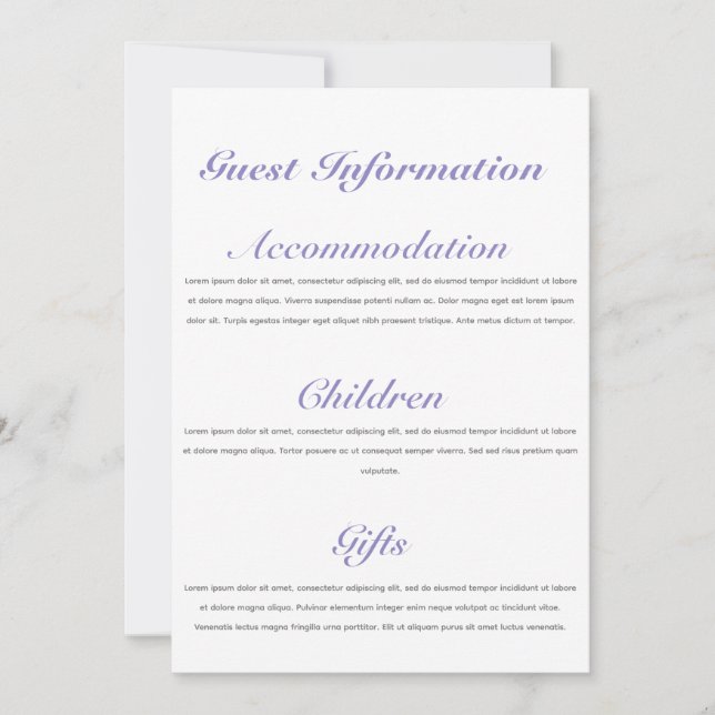 Wedding Guest Information Card Template (Front)