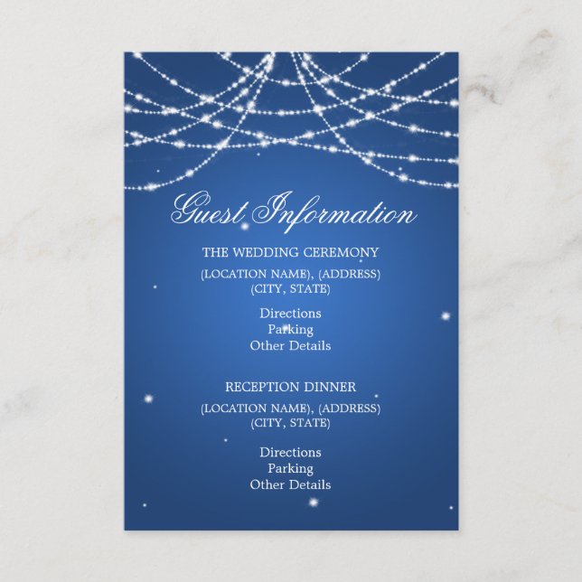 Wedding Guest Information Sparkling String Blue Enclosure Card (Front)