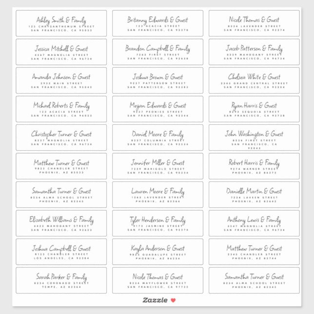 Wedding Guest Names &  Address Modern Chic Fun (Sheet)