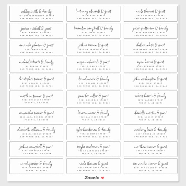 Wedding Guest Names &  Address Modern Chic Fun (Sheet)