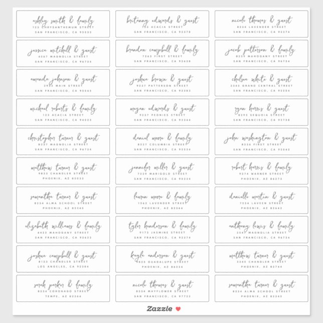 Wedding Guest Names &  Address Modern Simple Chic (Sheet)