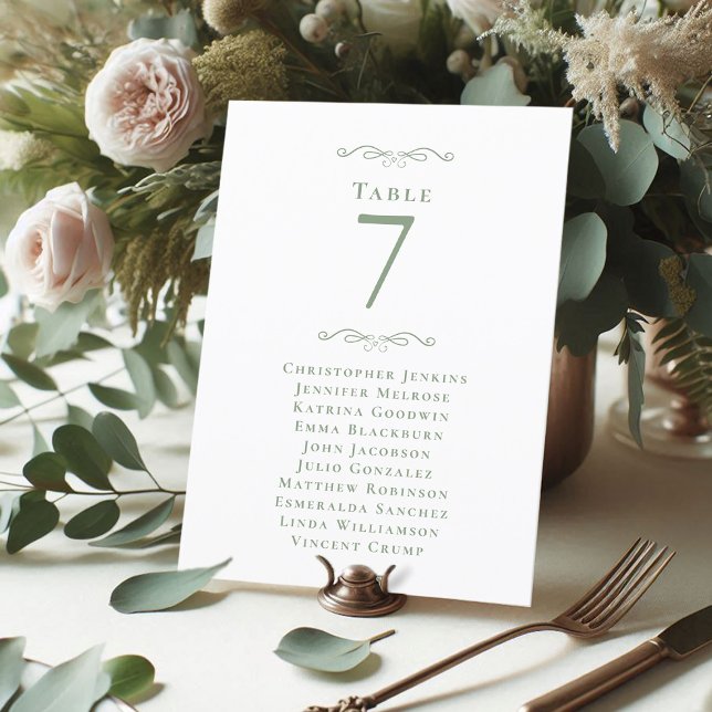 Wedding Guest Seating List Table Number Sage Green (Creator Uploaded)