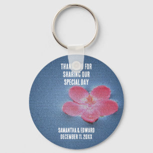 Wedding Guest Thank You Pink Flower Keepsake Keychain