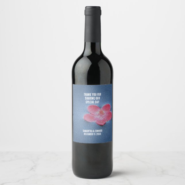 Wedding Guest Thank You Pink Flower Reception Wine Label (Front)