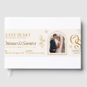 Wedding Guest Ticket Invitation – Elegant Beige &  Book