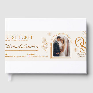 Wedding Guest Ticket Invitation – Elegant Beige & Book