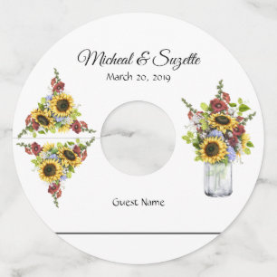 Wedding Guest Wine Marker Identifier Sunflower Glass Tag