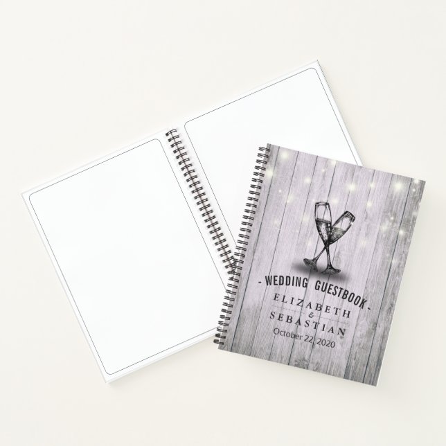 Wedding Guestbook Champagne Glasses Wood Lights Notebook (Inside)