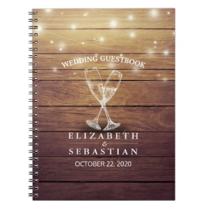 Wedding Guestbook Champagne Glasses Wood Lights Notebook