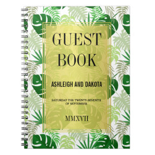 Wedding Guestbook   Exotic Green Tropical Leaves Notebook