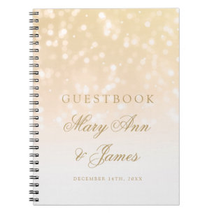 Wedding Guestbook Gold Bokeh Sparkle Lights Notebook