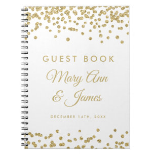 Wedding Guestbook Gold Faux Glitter Confetti White Notebook