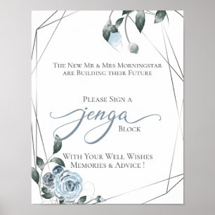 Wedding GuestBook Jenga Dusty Blue Floral Sign 2
