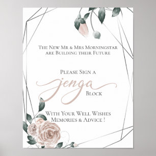 Wedding GuestBook Jenga Dusty Rose Floral Sign 2