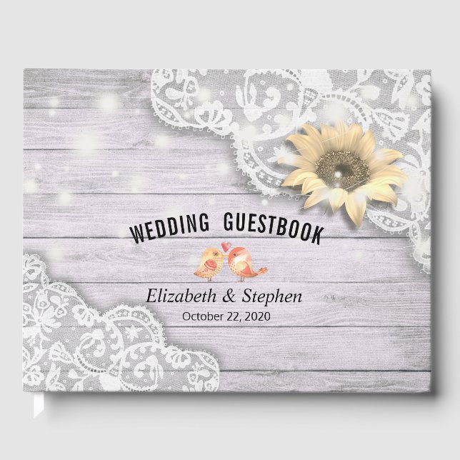 Wedding Guestbook Lace Sunflower Wood String Light (Front)
